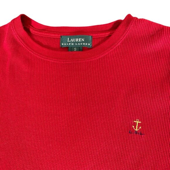 Vintage Ralph Lauren T Shirt S Embroidered Anchor Crest Logo Nautical Preppy Red - Picture 1 of 9